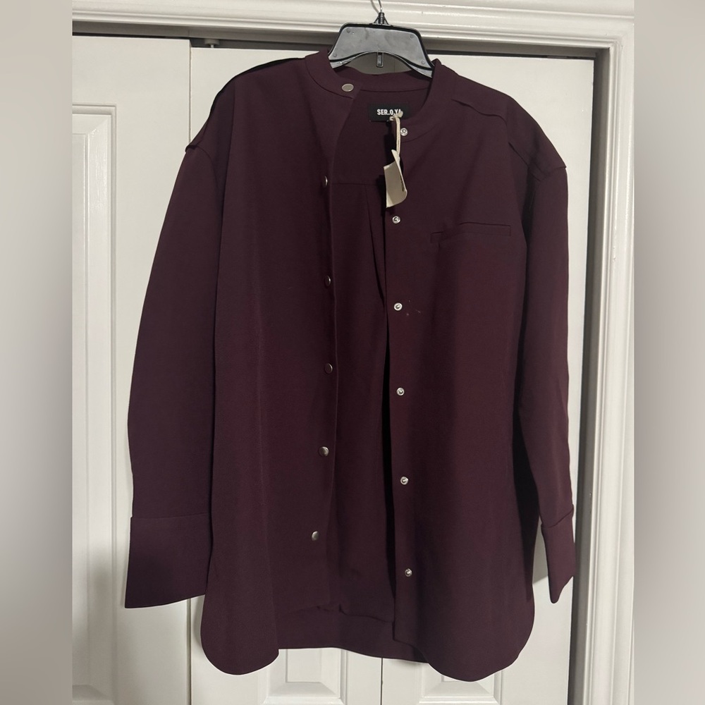 SER.O.YA Ali Heavy Crepe Shacket in Merlot - Picture 6 of 10